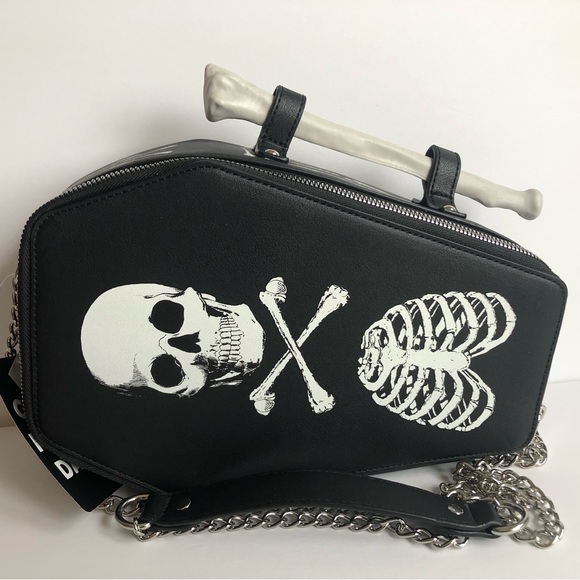 Halloween Bone Handle Coffin Style Crossbody - Glow in the Dark Skeleton art NWT - Picture 2 of 12